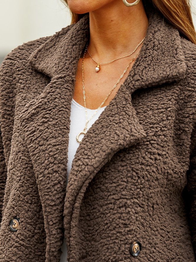 Fleece Fluffy Jacket Shawl Collar Long Sleeve Buttoned Solid Winter Teddy Bear Coat