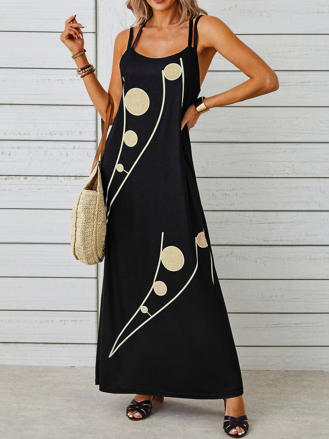 Casual Spaghetti Polka Dots Sleeveless A-line Dress
