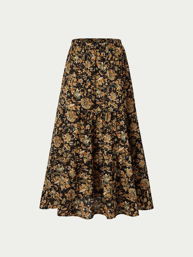 Black Tribal A-Line Vintage Skirt
