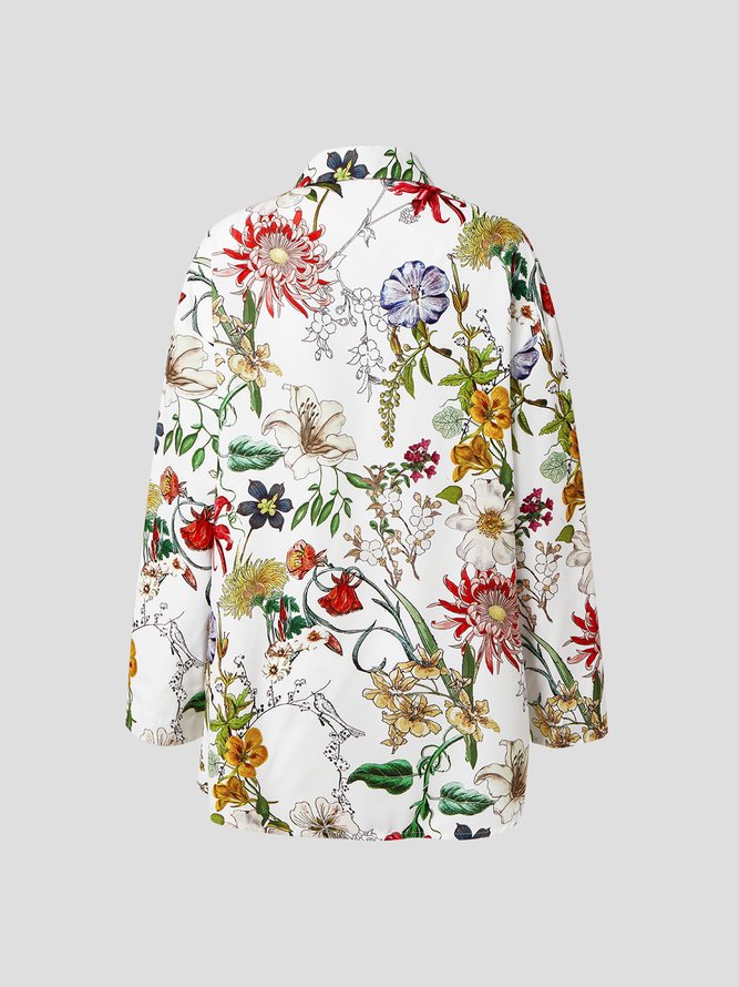 Floral Autumn Casual Micro-Elasticity Daily Regular H-Line Regular Shirt Collar Blouse for Women