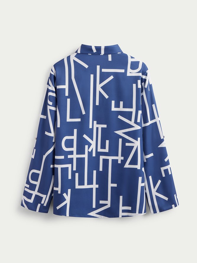 Casual Letter Printed Long Sleeve Blouse