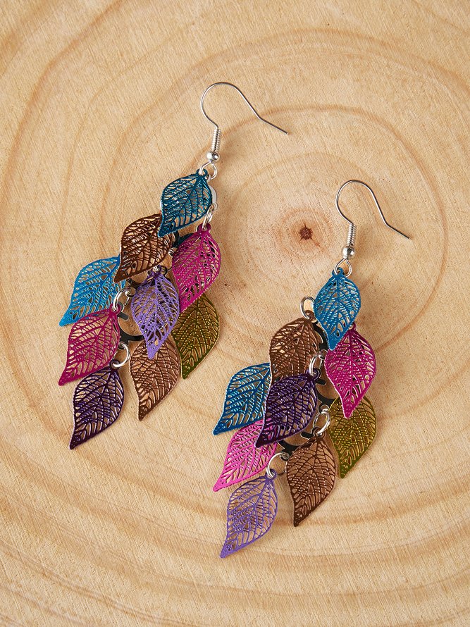 Womens Leaf Copper Colorful Earring