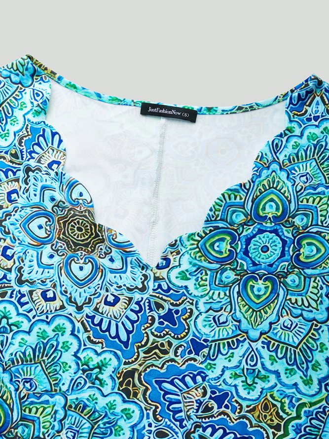 Paisley V Neck Loosen Short Sleeve Knit Midi Dress