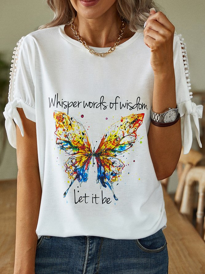 Whisper Words of Wisdom Let it be Letter Butterfly Casual T-Shirt