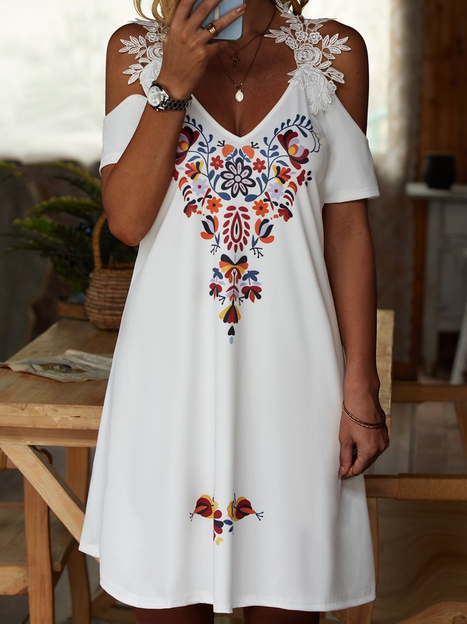 Boho Tribal Loosen Short Sleeve Knit Dress