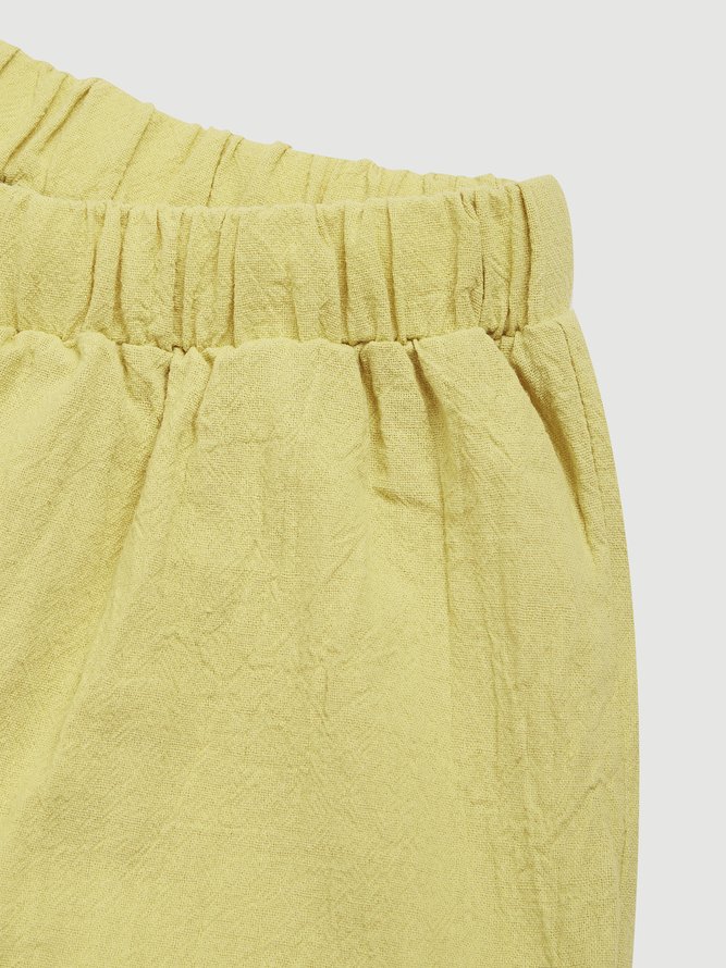 Women Lace Up Elastic Waistband Shorts Linen Bloomers