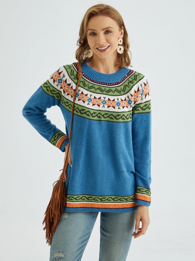 Cotton Long Sleeve Geometric Sweater