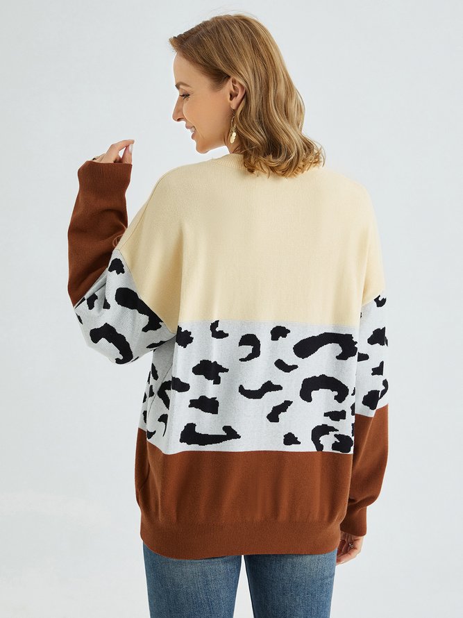 Crew Neck Casual Leopard Sweater