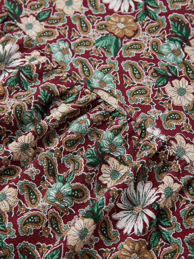 Fuchsia V Neck Paneled Boho Geometric Weaving Dress
