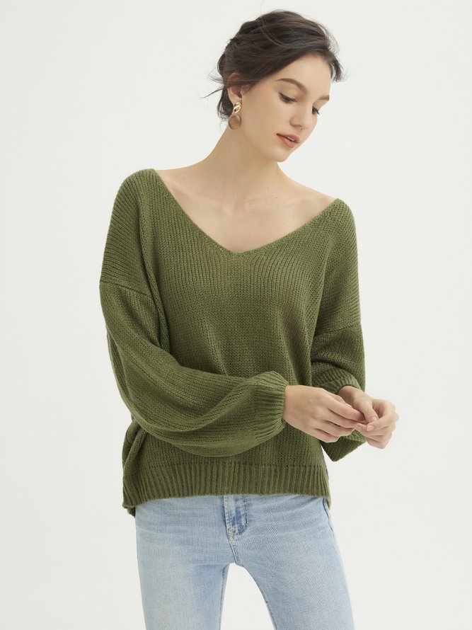 Women V-Neck Knitted Casual Sweaters