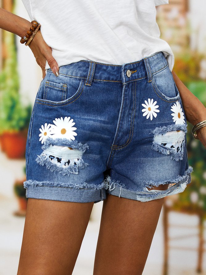 Floral Denim Short Summer Loosen Denim shorts Bottoms