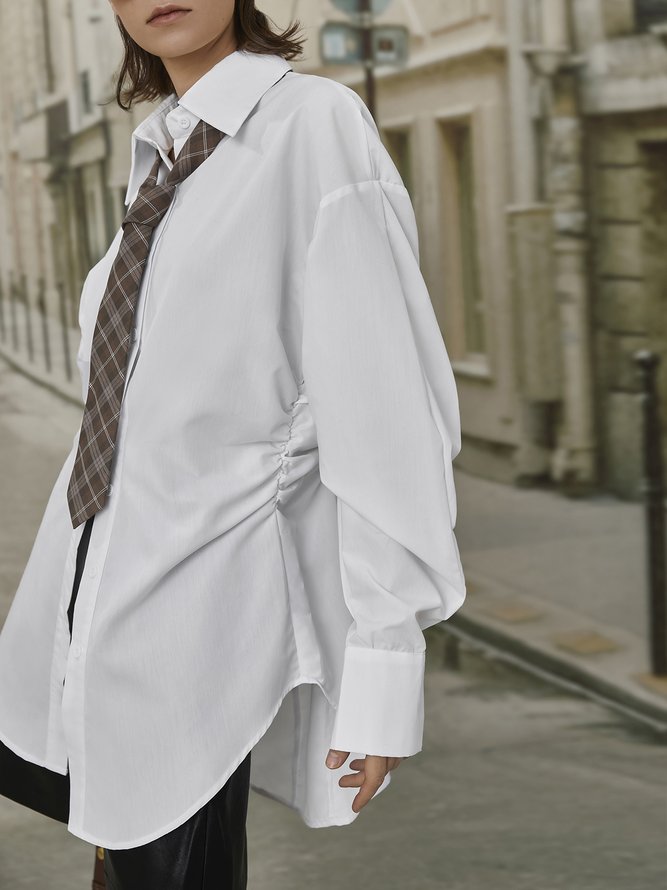 White Daily Shirt Collar Plain Simple Long sleeve Blouse(without tie)