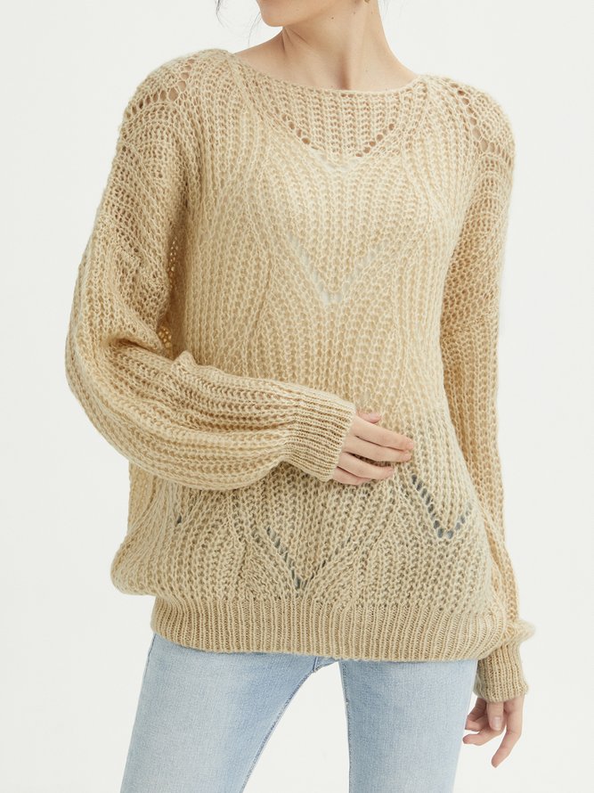 Beige Round Neck Long Sleeve Sweater