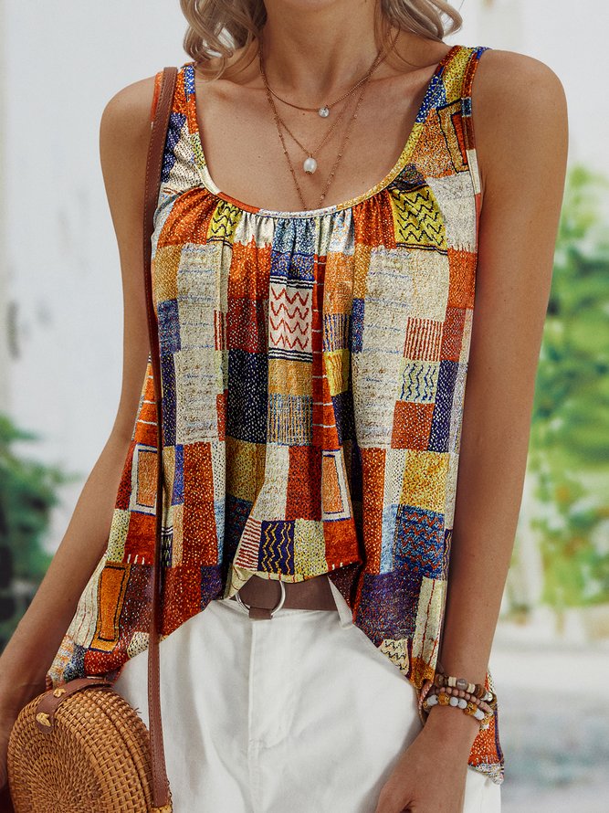 Casual Sleeveless Round Neck Printed Tank Top Vests