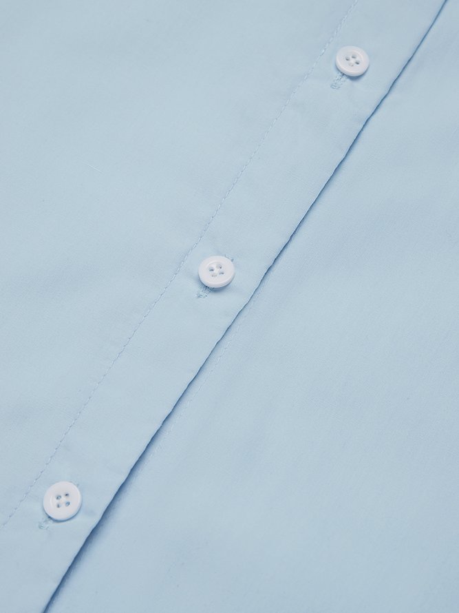 Solid Long Sleeve Shirt Collar Paneled Blouse