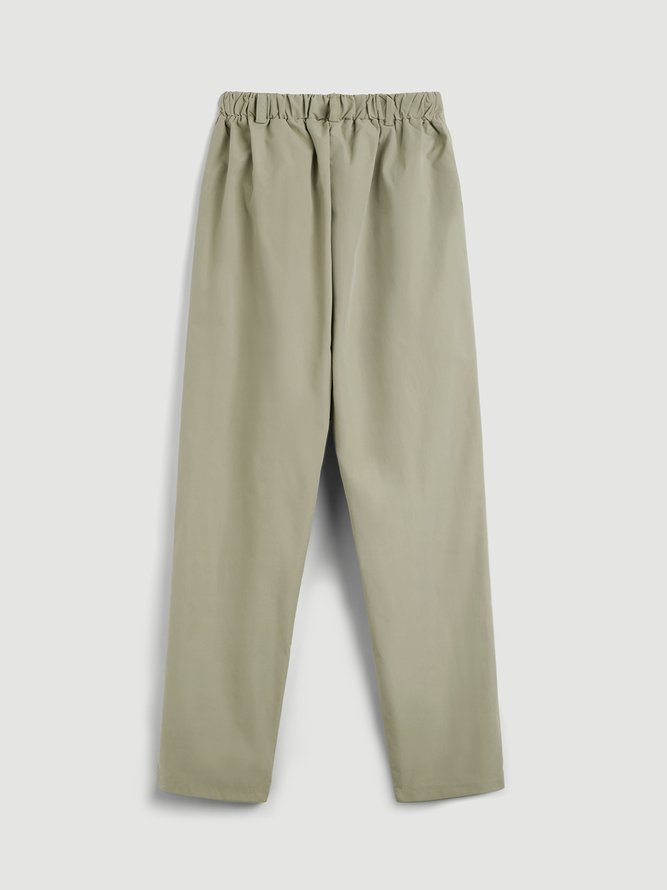 Khaki Plain Cotton-Blend Vintage Pants
