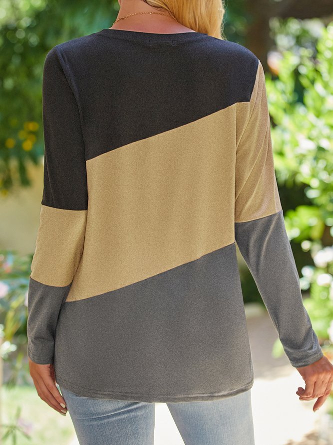 Color Block Long Sleeves Pullover T-shirt