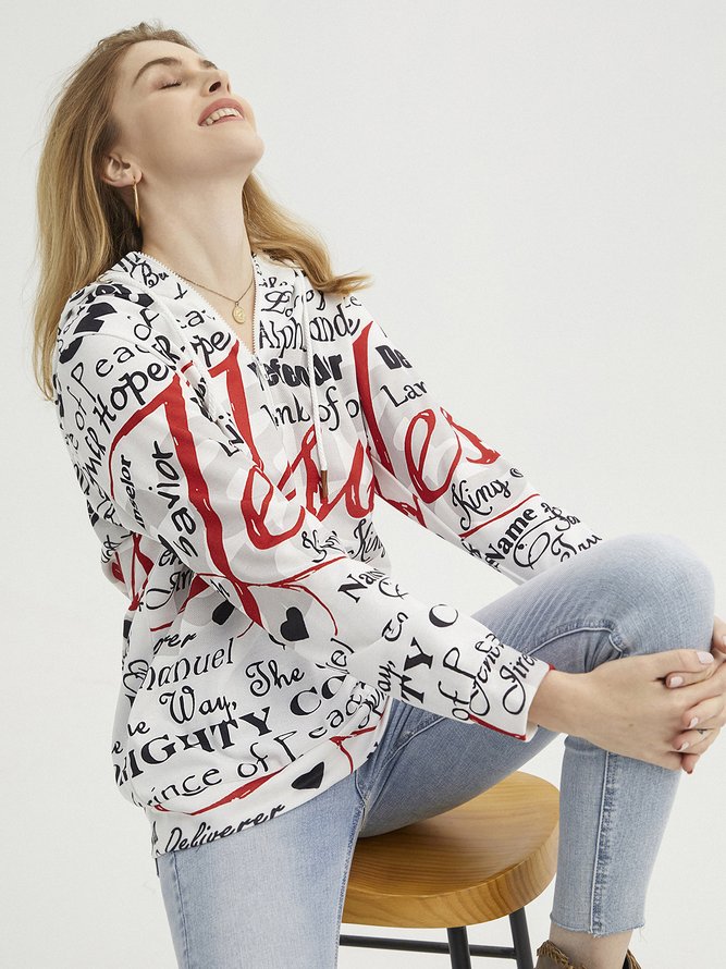 Casual Letter Autumn Polyester Mid-weight Daily Loose Regular H-Line Sweatshirts for Women