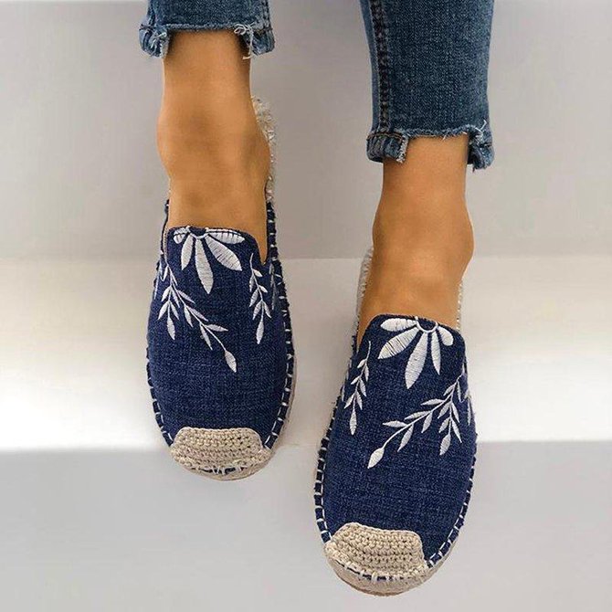 Women Fashion Embroidered Espadrille Flat Slipper Shoes