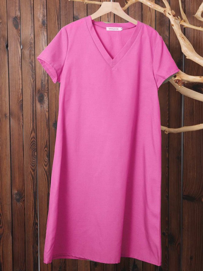 Casual Solid V-Neck Plus Size Dress