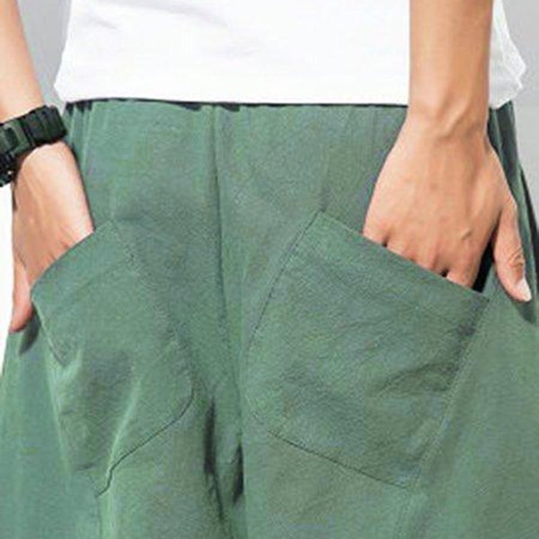 Unisex Pockets Solid Casual Plus Size Pants