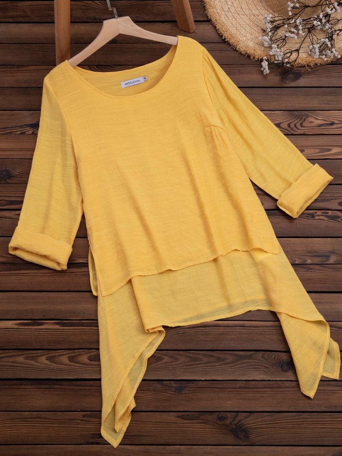 Casual Long Sleeve Plus Size Crew Neck Blouse