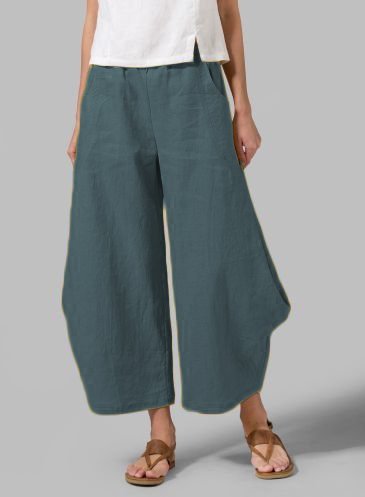 Plus Size Solid Linen Women Pants