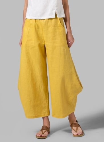 Plus Size Solid Linen Women Pants