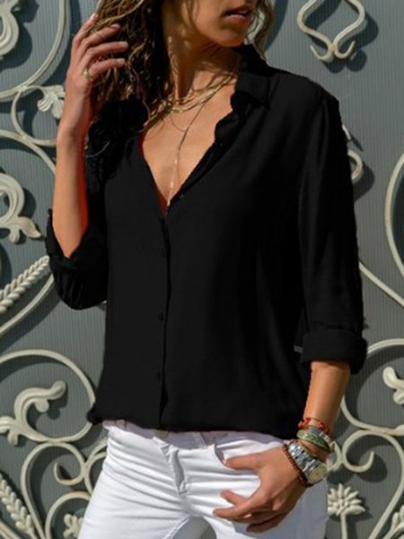 Solid Color Long Sleeve Casual Plus Size Shirt
