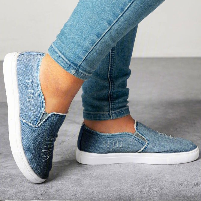 Casual Wear-Resistant canvas ladies slip on flats with Raw Edge