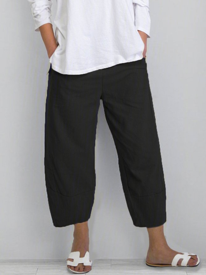 Plus Size Crop Pants Women Solid Pockets Pants