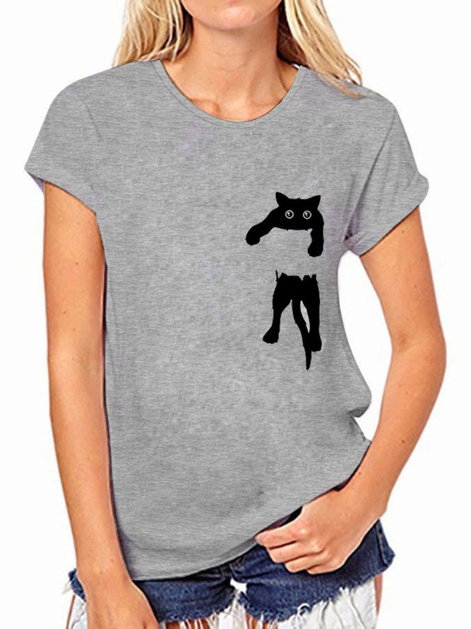 Casual Cat Printed T-T-shirt