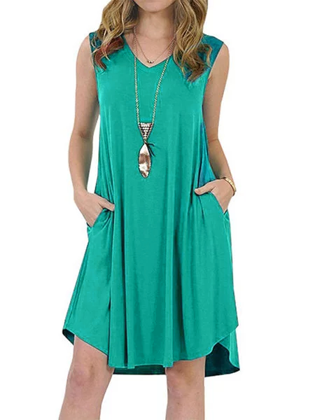 7 Colors/ Summer Casual V-neck Sleeveless T-Shirt Dress With Pockets