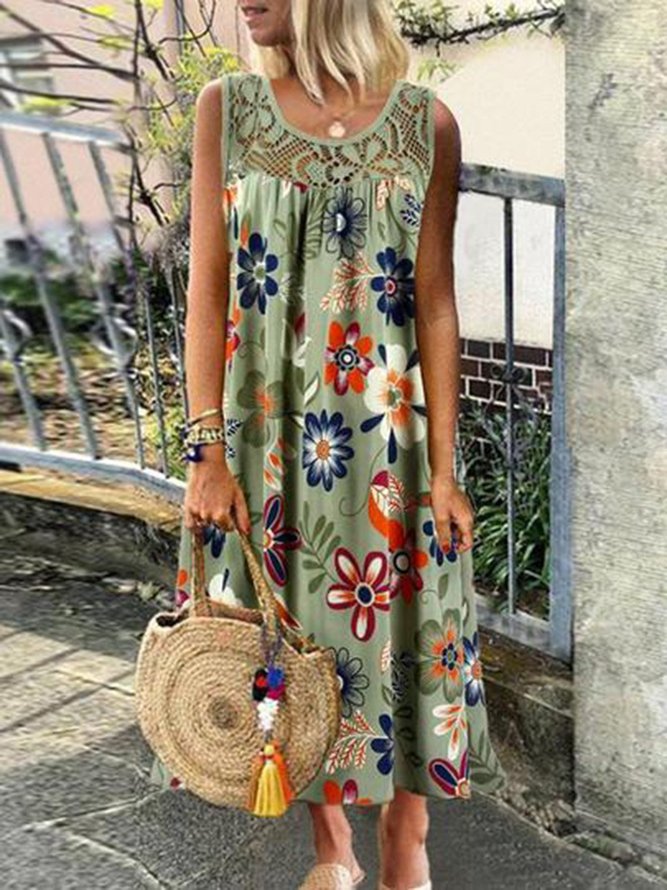 Floral Casual Crew Neck Dress