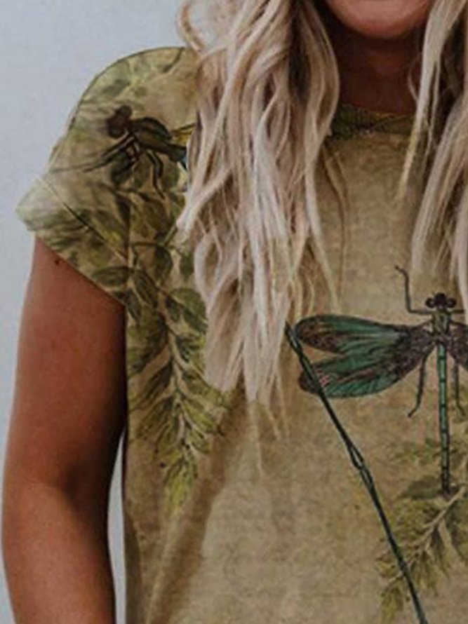 Dragonfly Print Casual Short-sleeved T-shirt