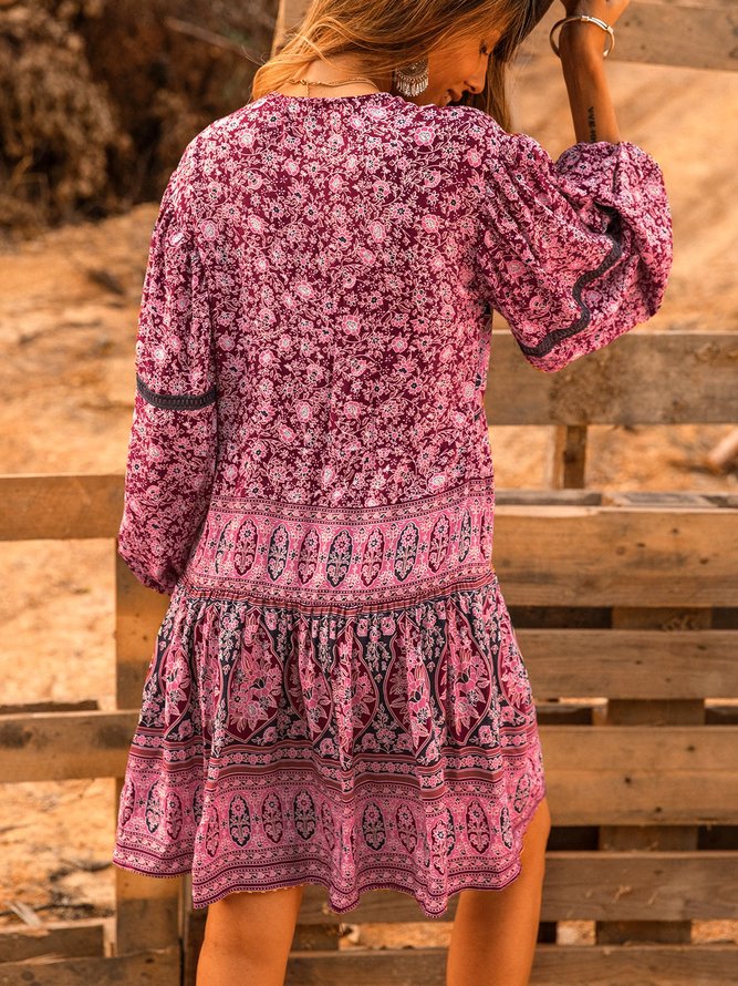 Red Long Sleeve Tribal Tc Weaving Dress