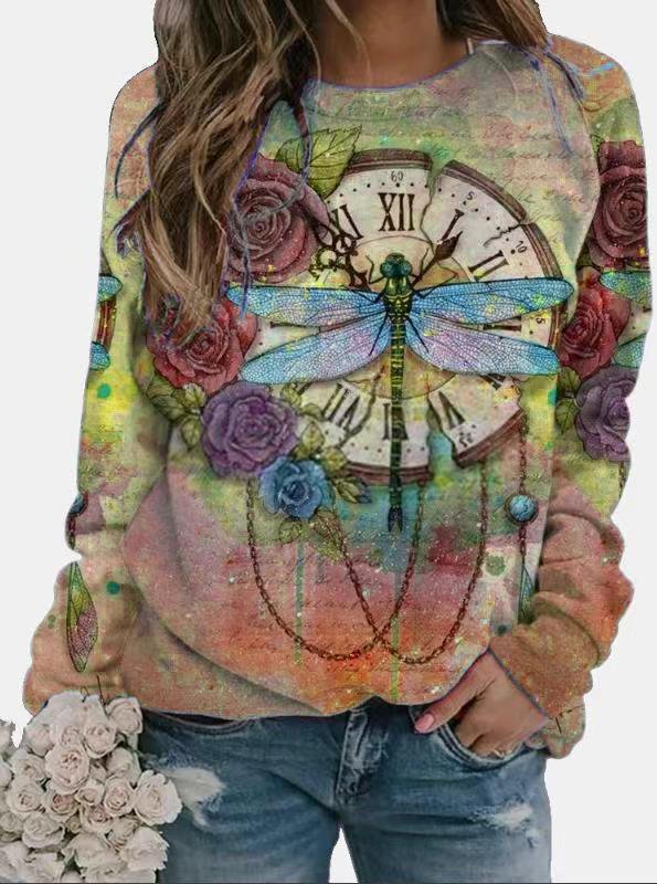 Butterfly Floral Print Long Sleeve Sweatshirt