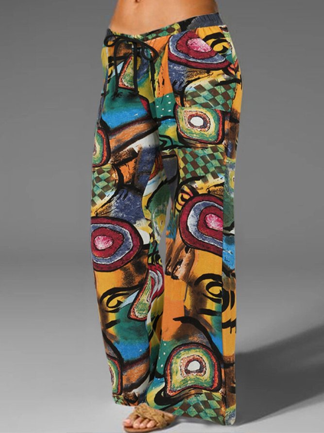 Printed loose trousers elastic waistband wide-leg pants Abstract Holiday Pants