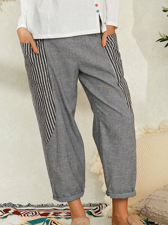 Stripes Casual Cotton-Blend Pants
