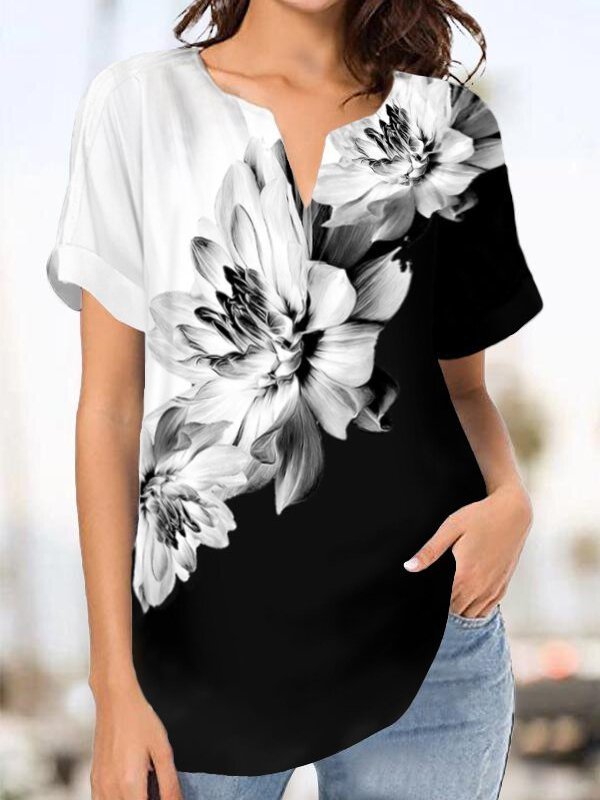 Short Sleeve Printed Casual Floral Tunic T-shirt