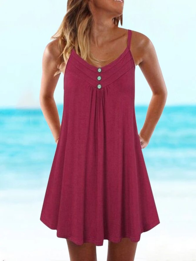 Solid Spaghetti-Strap Casual Cotton-Blend Knitting Dress