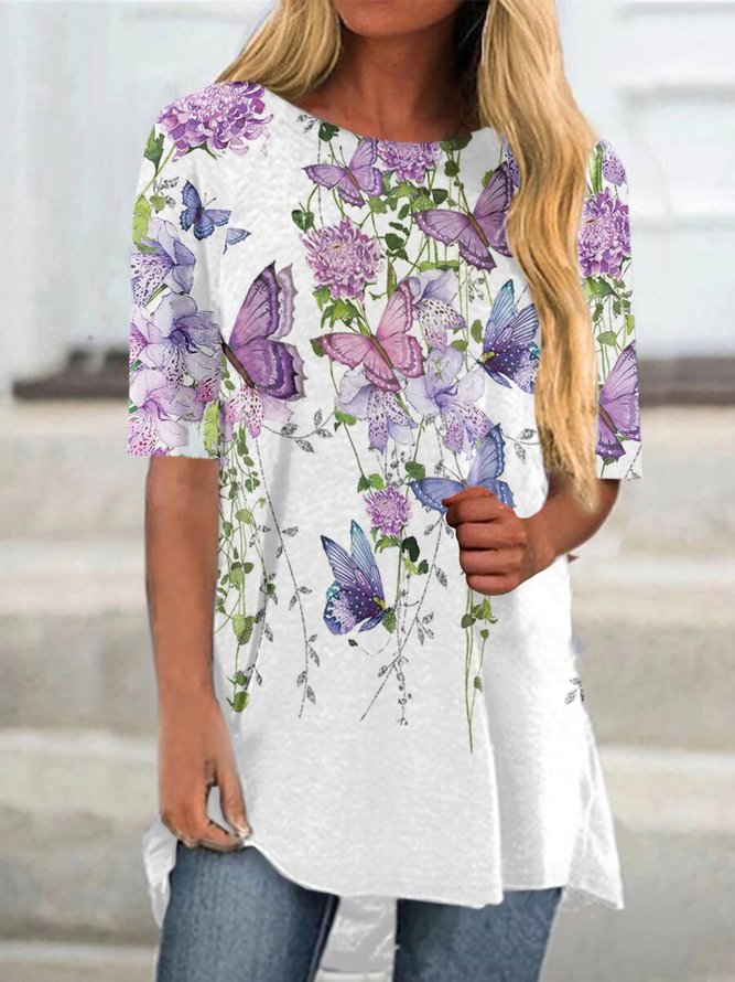 Women The New Casual Butterfly Print T-Shirt