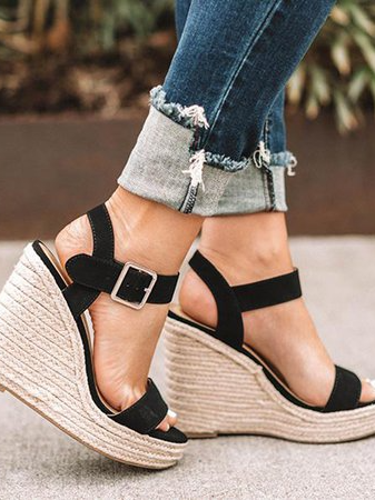 Women Elegant Adjustable Buckle Espadrille Wedges Sandals