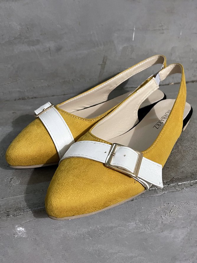 Stitching Buckle Buckle-style Back Hollow Pointed-toe Shoes