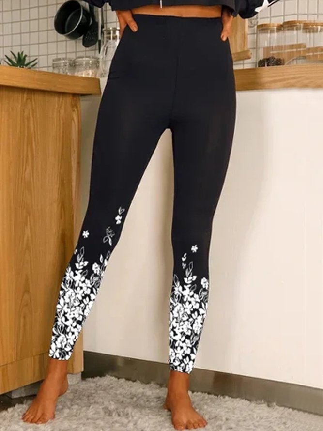 Cotton Blends Casual Floral Skinny Leggings