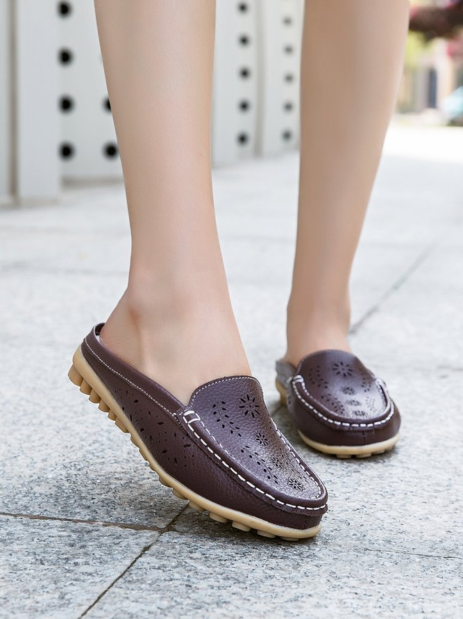 Leather Hollow Casual Mules