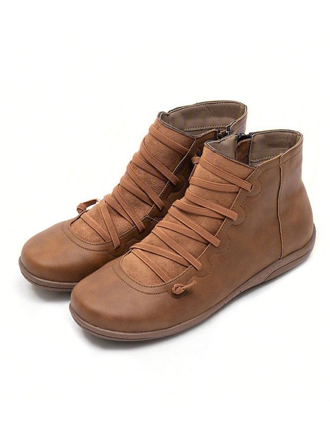 Lace-up Casual Flat Ankle Boots