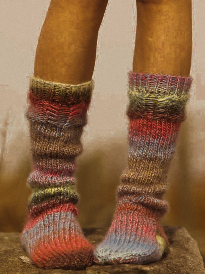 Ethnic Striped Crochet Thermal Socks