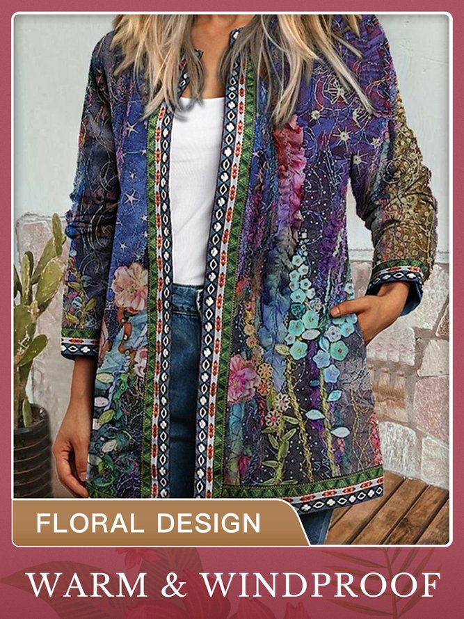 Floral Print Vintage Crew Neck Jacket