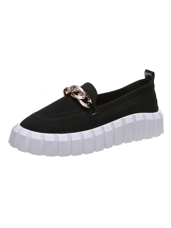 Breathable heightening Flyweaving Thick-soled women's shoes with metal chain buckle in multi-color